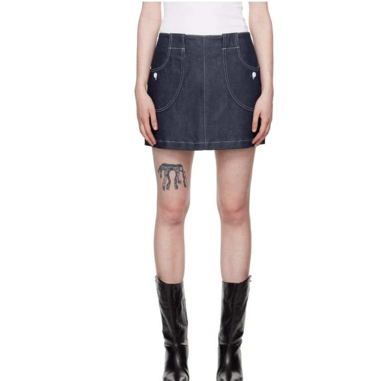 A.P.C. X Katie Holmes Samantha Skirt Dark Indigo Denim Mini Pockets Size Medium